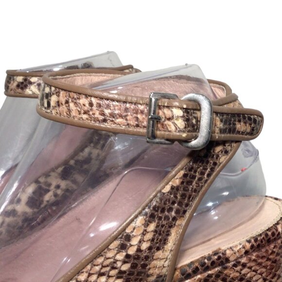 KURT GEIGER 8.5 39 Snake Print Leather Platform Sandals Ankle Strap Peep Toe - Picture 9 of 11